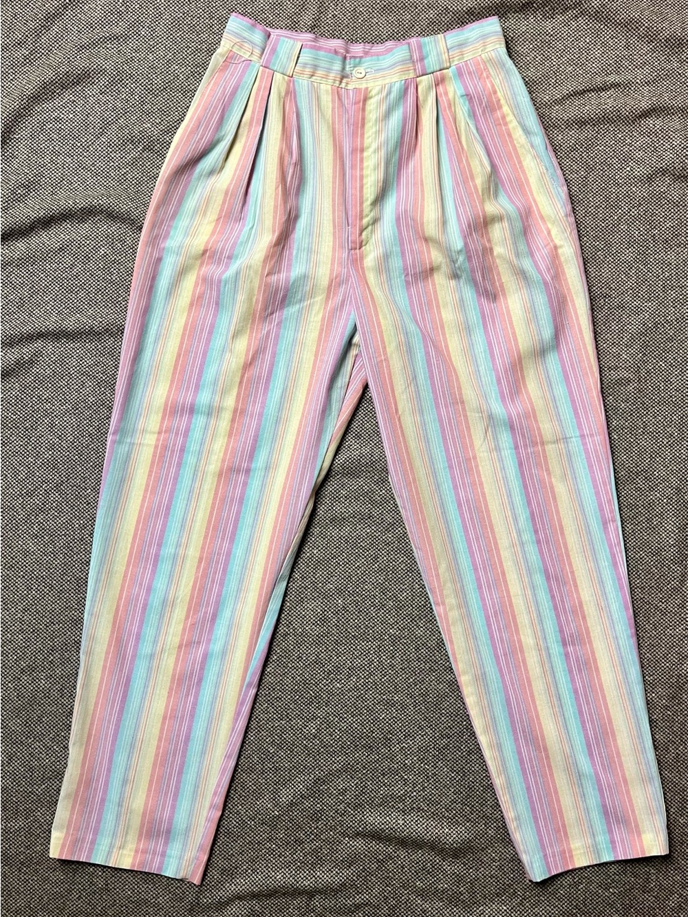 Vintage Pastel Striped High Waist Pleated Tapered Pants Retro Easter Cottagecore